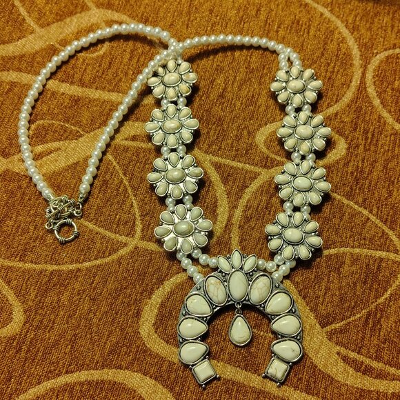 Modern Jewelry - Squash Blossom Genuine Cream Howlite Stone Necklace